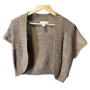 Lucy and Laurel Striped Brown Short Sleeve Open Front Knit Shrug Top SZ S